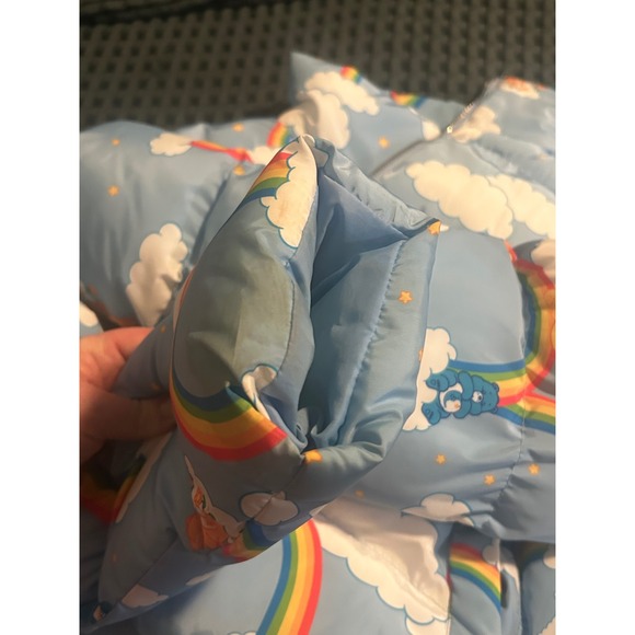 Dolls Kill x Care Bears Puffer Jacket Clouds Rainbow Hearts Blue Size L - Picture 4 of 10